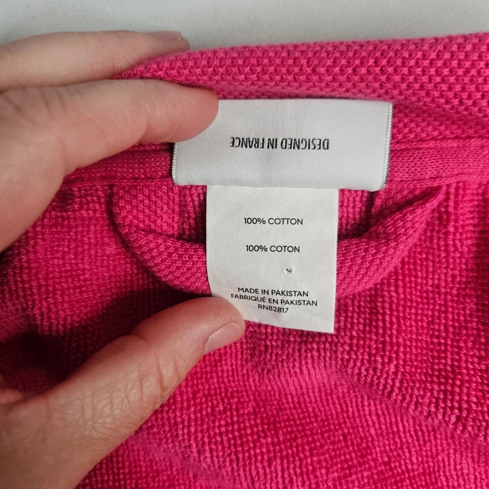 Lacoste Pink Cotton Terry Cloth Bathrobe Embroidered Logo Shawl Collar Robe - Picture 9 of 12